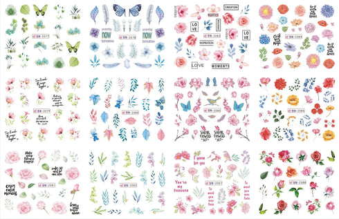 12 Floral Patterns Summer Nail Water Decals - Daffodils, Lilies, and Tulips for Stunning Nail Art Transfers and DIY Manicure Accessories