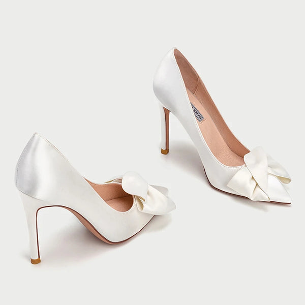 Elegant Pointed Toe Bridal Shoes with Thin High Heels for Women, Perfect for Weddings and Bridesmaids - Size 41 to 44, Slip-On Design with Genuine Leather Lining