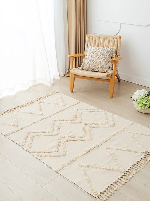 Nordic Cotton Linen Rug Modern Geometric Rainbow Living Room Carpet Bedroom Floor Mat Aesthetic Home Decor