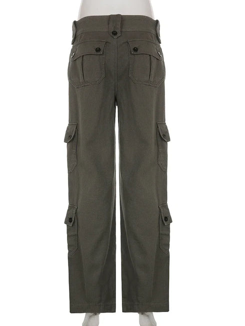 Vintage-Inspired Low Waist Y2K Cargo Pants for Women - Trendy Straight Denim Jeans with Pockets for Effortless Streetwear Looks and Fall Outfits with Jeans
