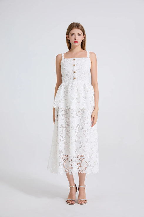 Embroidery Lace Long Cake Dress for Women Evening and Birthday Parties