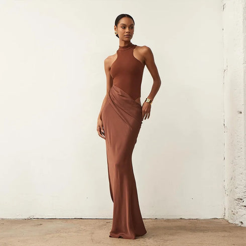 JULISSA MO Satin Sexy Hollow Out Maxi Dress for Elegant Parties