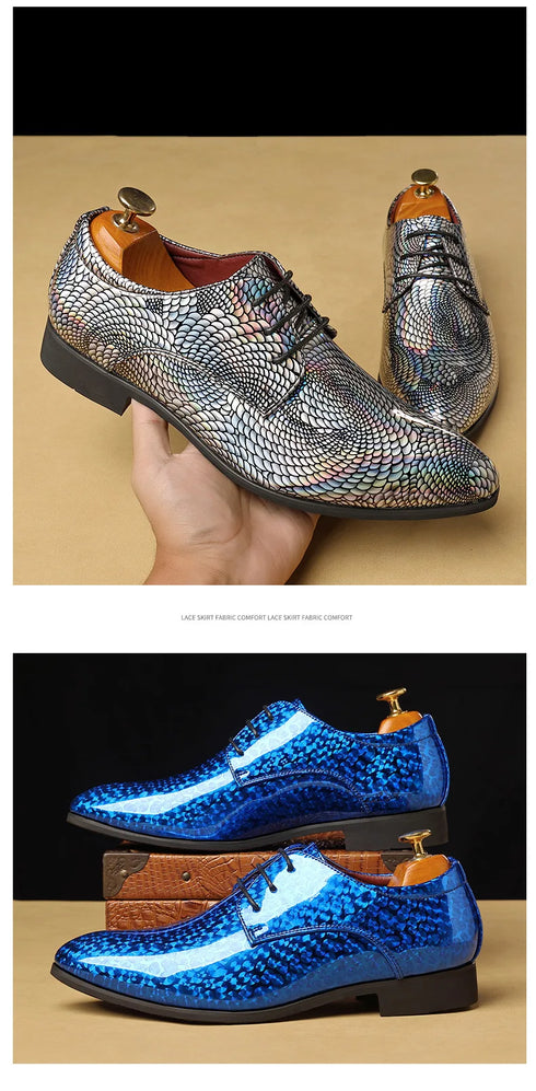 Elegant Patent Leather Derby Shoes for Men – Formal Wedding and Business Office Footwear with Pointed Toe Design, Available in Size 48