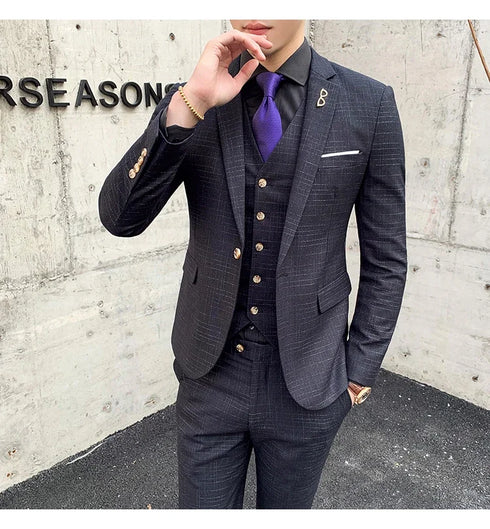 Slim Fit Men's Three Piece Suit with Vest and Trousers for Wedding