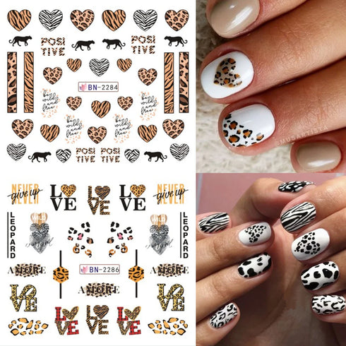 Animal Print Water Nail Decals - Cow and Leopard Designs for Stunning Winter Manicure - 12 Unique Patterns for Creative Nail Art