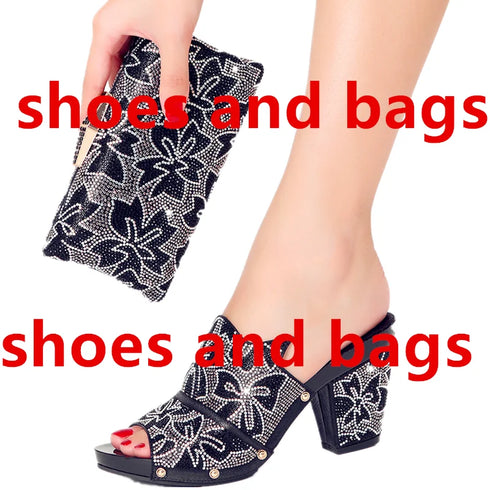 Shoe Bag Set Ladies Rhinestones Fashion Slippers High Heel Party