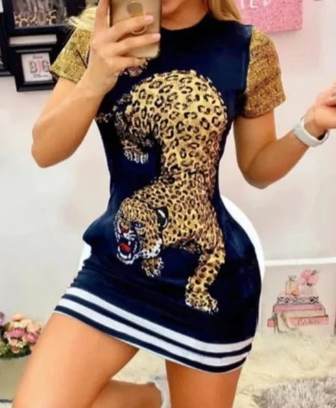 Summer Sexy Dress Women Casual Pocket Short Sleeve Bodycon Mini Dress