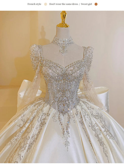 Sweet Square Collar Satin Wedding Dress Plus Size Ball Gown