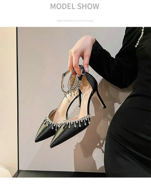 Comemore White Wedding Bridesmaid Satin Pumps with Rhinestones