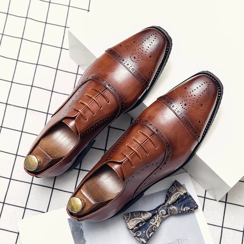 Luxury Handmade Men's Brogue Oxfords - Big Size 47 Leather Dress Shoes for Weddings, Parties, and Business Casual Occasions