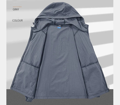 Lightweight Summer Outdoor Windbreaker Jacket for Men - Quick Dry, Sun-Protective, Ideal for Hiking, Fishing, Cycling, and Gym Activities with Hooded Design