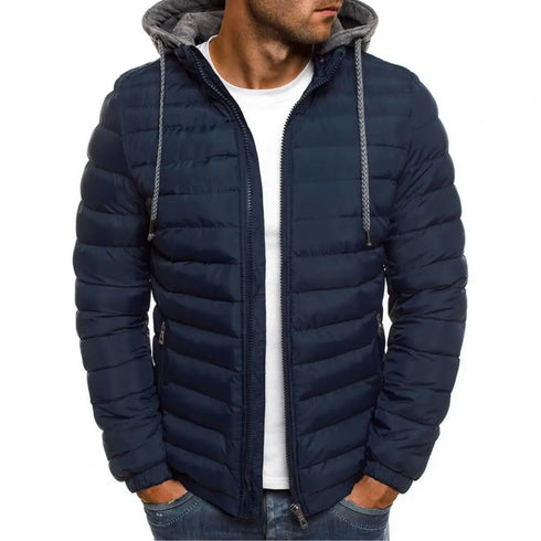Oversized Men's Detachable Hat Padded Hooded Cardigan with Drawstring - Thick Warm Winter Jacket Outerwear for Casual Style