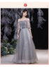 Off Shoulder Lace Illusion A Line Dress Floor Length Glitter Tulle Bow Bridesmaid Dress