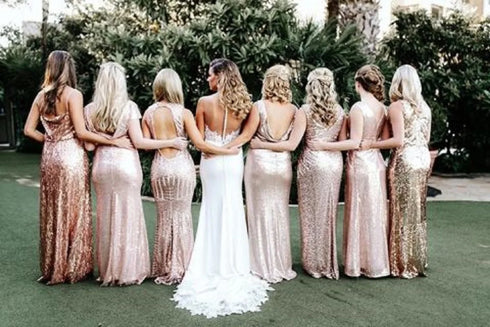 Sequined Bridesmaid Dresses Mermaid Style With Short Sleeves And O Neck For Summer Formal Wedding Party