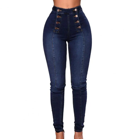 High Waist Buttons Decoration Shaping Women Jeans Streetwear