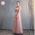 Bridesmaid Dress Tea-Length Tulle With Built-In Bra, V-Neck Pleated Design For Prom And Wedding Dress