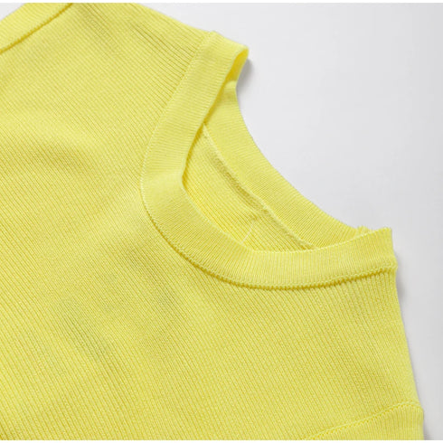 Knit Elegant Button Dress for Women Sleeveless O-neck Pocket Mini Dress Summer Fashion Slim Fit