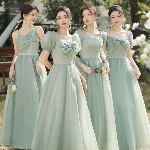 Bridesmaid Dress Elegant Tulle With Bow A Line Long Dress For Wedding Party Celebration Bridesmaid Dresses