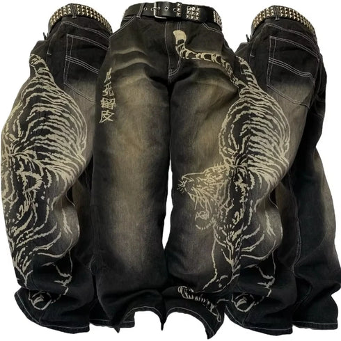Baggy Jeans Streetwear Harajuku High Waist Multi Pocket Washed Denim Jeans For Men And Women