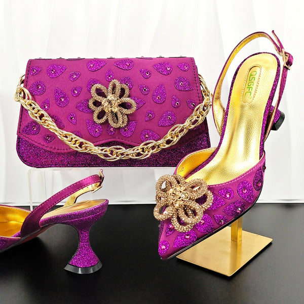 Elegant Women's Handbag and Splicing Color Matching High Heels Set for African Weddings and Parties