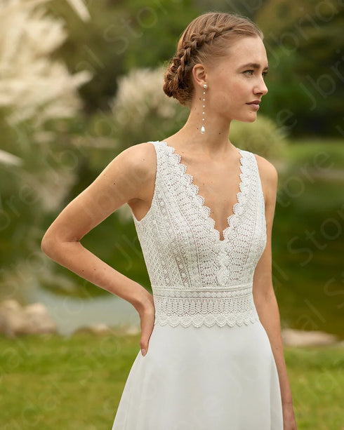 Summer Wedding Dresses Beach Bridal Gowns Boho Lace Sleeveless