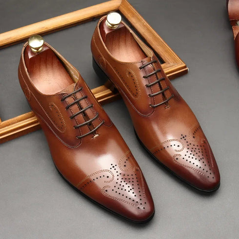 Handmade Mens Dress Shoes Luxury Genuine Leather British Trend Brogues Wedding Business Shoes