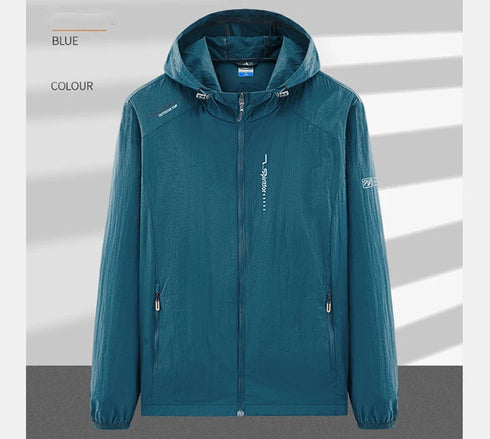 Lightweight Summer Outdoor Windbreaker Jacket for Men - Quick Dry, Sun-Protective, Ideal for Hiking, Fishing, Cycling, and Gym Activities with Hooded Design