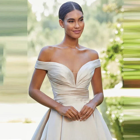 Flavinke Customized Pleat Satin Sweetheart Wedding Dresses With Pockets