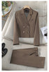 Chic Women's Office Suit Set: Long Sleeve Double Breasted Short Tops with Slim High Waisted Pencil Pants for Spring Fashion