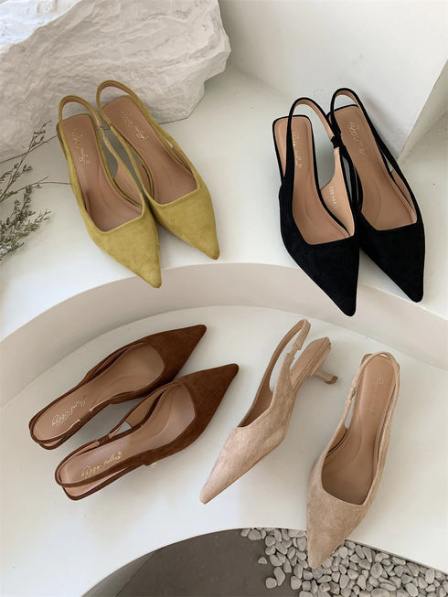 Elegant Pointed Toe Slingback Sandals Low Heel Mules