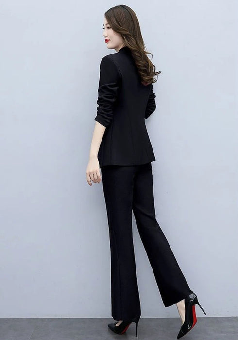 Elegant Women's Blazer and Wide Leg Trouser Suit Set - Classy Two Piece Outfit with Flare Pants for Office and Formal Occasions