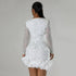 Long Sleeve V Neck Transparent Club Dress with Diamonds