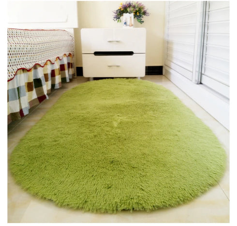 Oval Plush Rugs for Bedroom and Living Room Decor Non Slip Furry Carpet Hand Washable