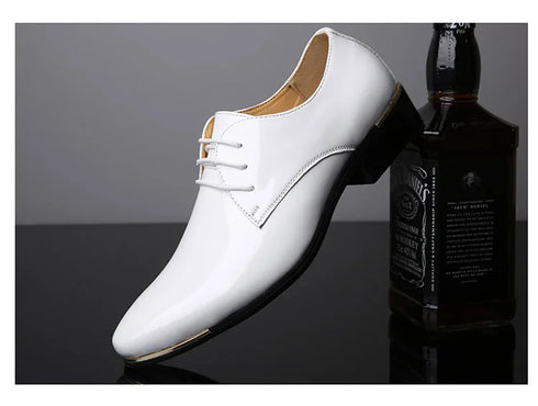 Elegant Oxford Dress Shoes for Men - Luxurious Patent Leather Formal Footwear for Weddings and Office Events, Sizes 38-48, Soft Rubber Outsole and Pointed Toe Design