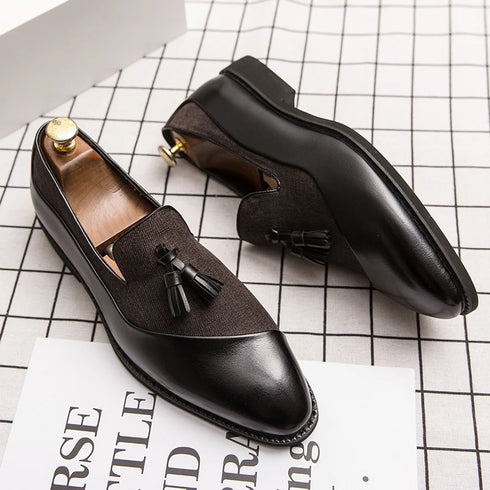 Elegant Slip-On Formal Loafers for Men - Stylish Tassel Leather Party Shoes Perfect for Weddings and Evening Events