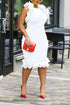 Elegant Ruffle Evening Dress Solid Selvedge High Waist Midi Dresses