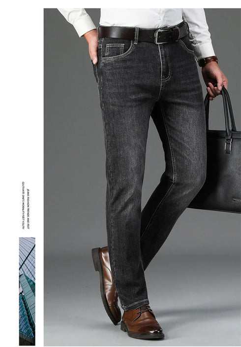 Men's High Waist Fit Straight Jeans Classic Vintage Cotton Trousers