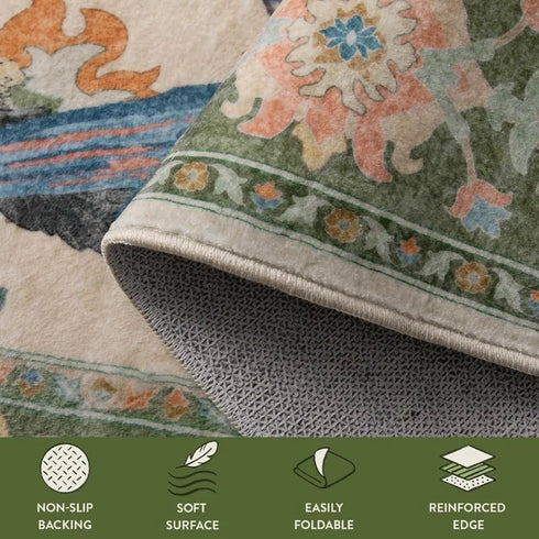 Floral Birds Area Rug for Living Room and Bedroom Decor Soft Non Slip Machine Washable Floor Mat