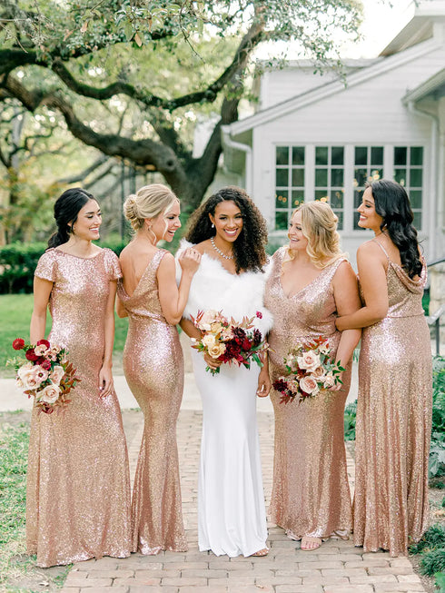 Sequined Bridesmaid Dresses Mermaid Style With Short Sleeves And O Neck For Summer Formal Wedding Party