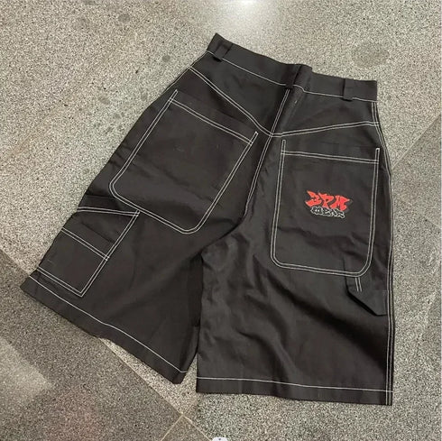 Gothic Trend Rhinestone Pocket Denim Shorts for Men