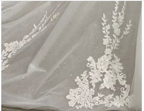 Detachable Lace Overskirt Beaded With Glitter Appliques For Wedding Dress Court Train