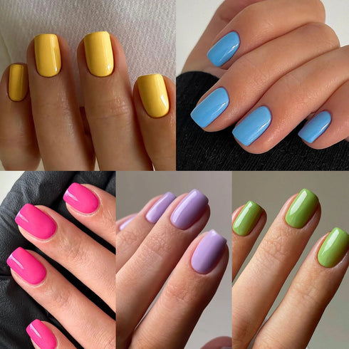 Glossy Solid Color Short Square Detachable Fake Nails Set - Wearable Finished Press On Nails with Glue for Effortless Nail Art Enjoyment