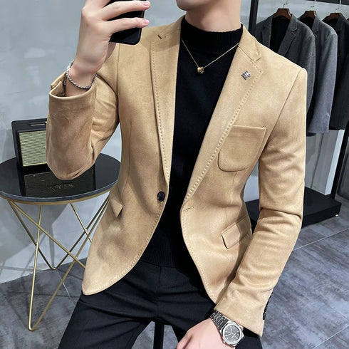 Deerskin Fleece Slim Fit Business Blazer Suit Coat for Men