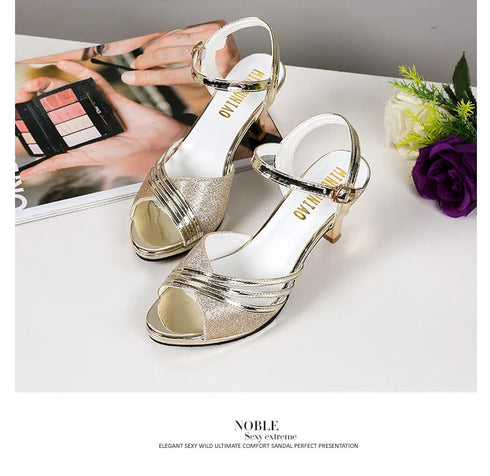 Elegant Bling Peep Toe Sandals for Women – Summer Dress Shoes with Wedge High Heels