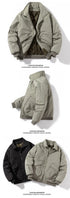 Men's Solid Bomber Jacket - Vintage Retro Military Style Motorcycle Parka - Thick Windbreaker with Pockets for Autumn and Winter Casual Wear