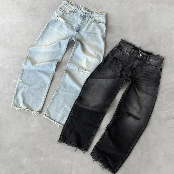 Distressed Denim Jeans For Men Ankle Length Ripped Slim Straight Mens Jeans