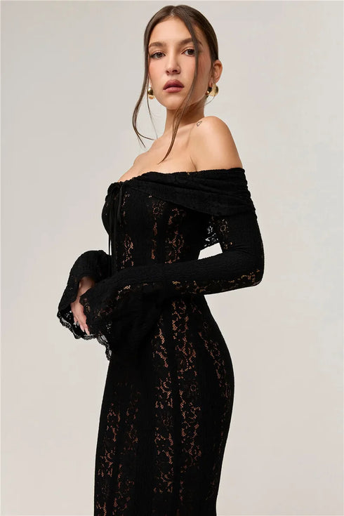 Mozision Lace Off-shoulder Sexy Maxi Dress Elegant Evening Dress