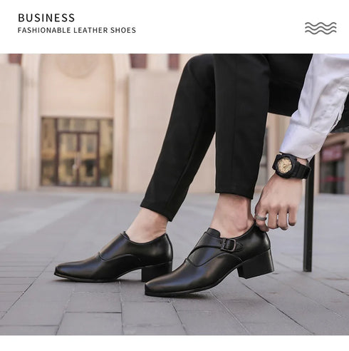 Leather Men Dress Shoes Elevator Business Oxford Footwear for Wedding and Office