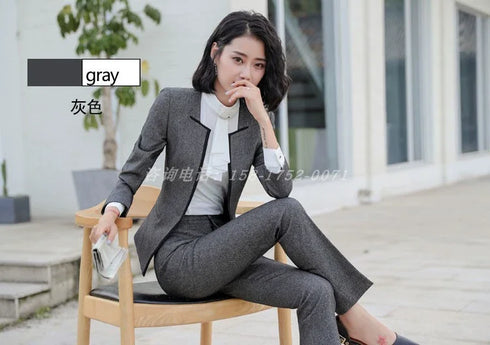 Elegant Long Sleeve One Button Business Suit for Women - Stylish Office Lady Attire for Formal Events and Professional Settings