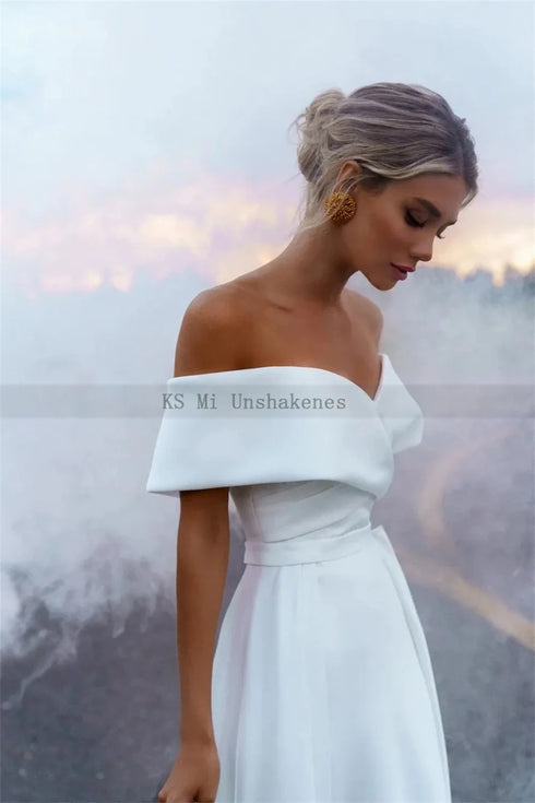 White Mermaid Satin Wedding Dresses with Detachable Overskirt Train Customized Bridal Dress 2 in 1 Gowns